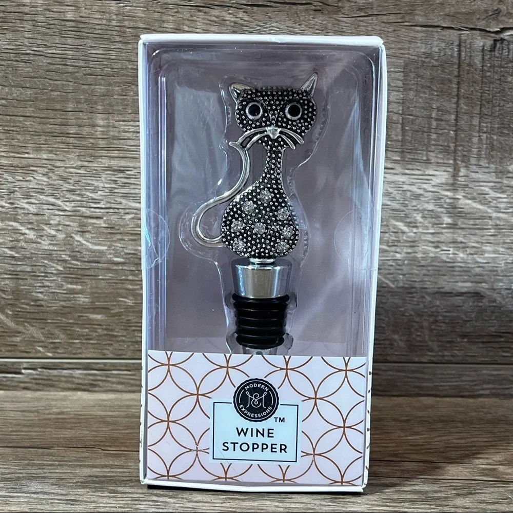 Cat Shaped Rhinestone Wine Stopper by Modern‎ Expressions NEW IN BOX Super Cute